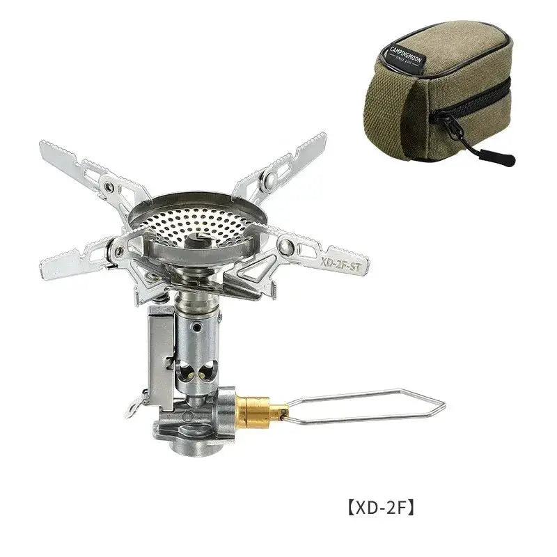 CampingMoon XD-2F portable gas stove and olive carrying case; 2-piece camping set