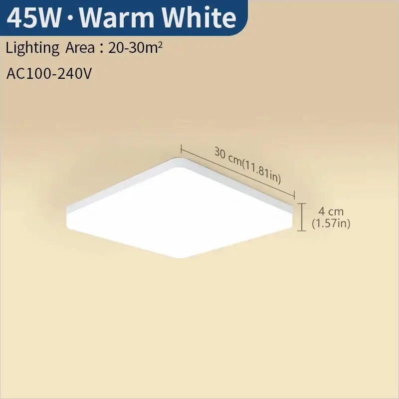 MARPOU square LED ceiling lamp by Simples Market, warm white 45W, 30 cm square, 4 cm thick