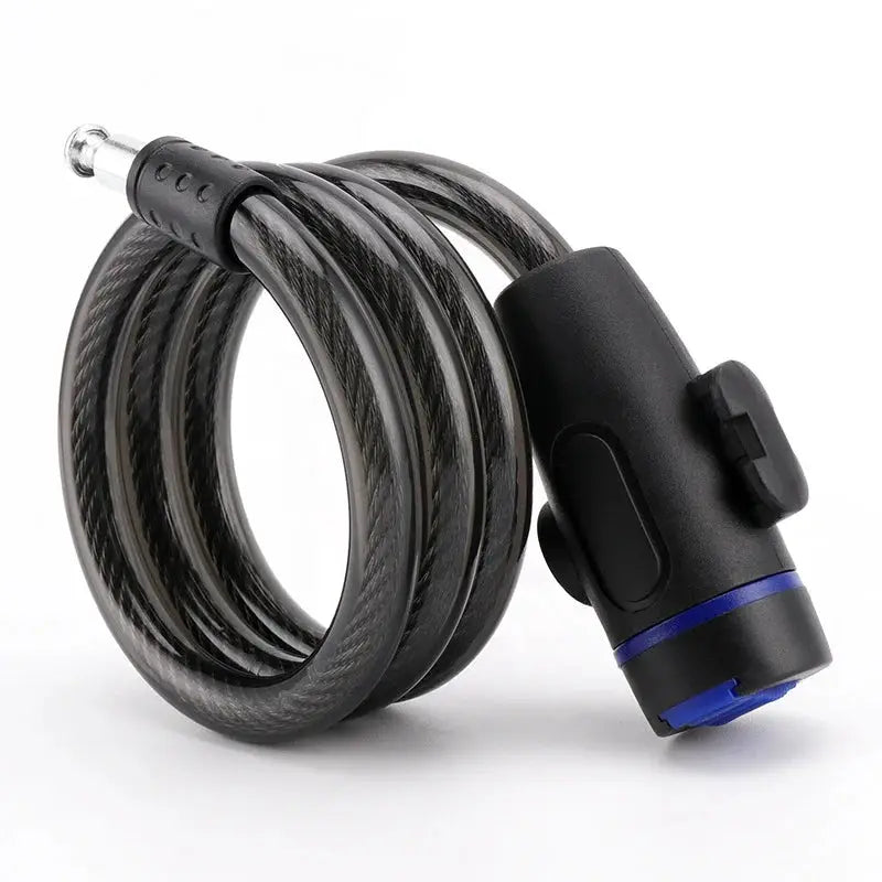 Heavy-duty motorcycle chain lock by Simples Market with braided steel chain and blue-accent lock housing