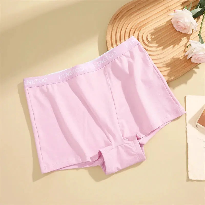 Women's pink cotton seamless boxer briefs with Finetoo waistband, 3Pcs set