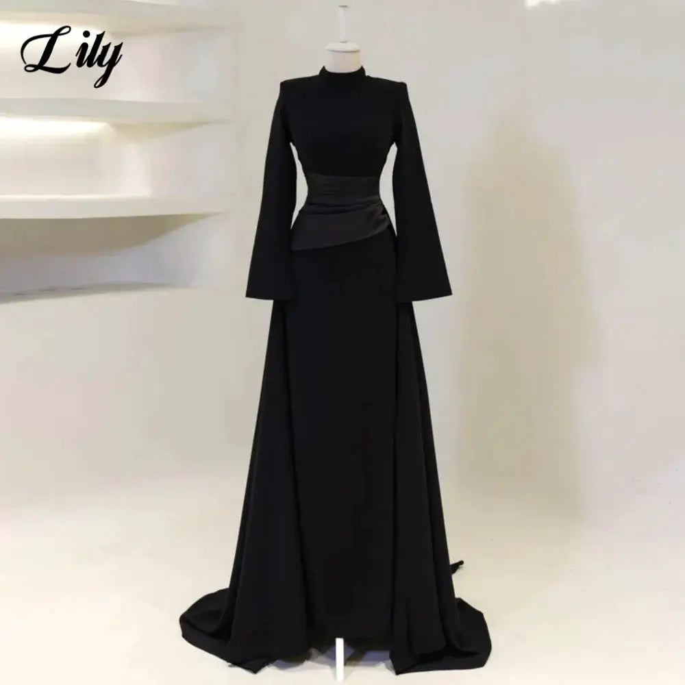 Lily Burgundy Satin Mermaid Prom Dress With High Neck Sleeves Dubai