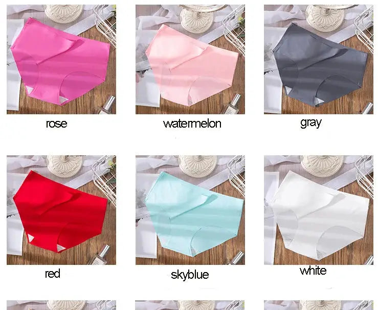 3Pcs plus-size seamless ice-silk underwear set in six colors by Simples Market
