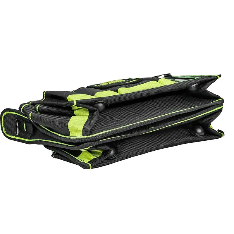 Simples Market 40-pocket tool tote bag with neon green accents, electrician tool organizer