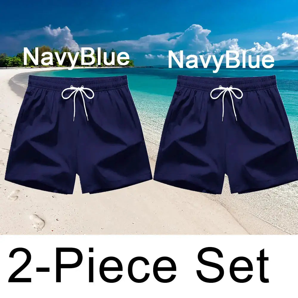 Men's navy blue quick-dry swim shorts, 2-piece set with drawstring and pockets by Simples Market