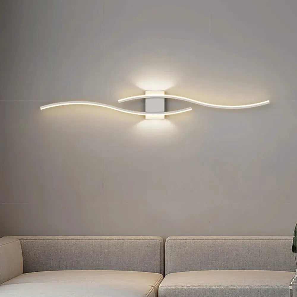Moder LED wall lamp long strip, curved white LED wall light by Simples Market for bedroom or living room