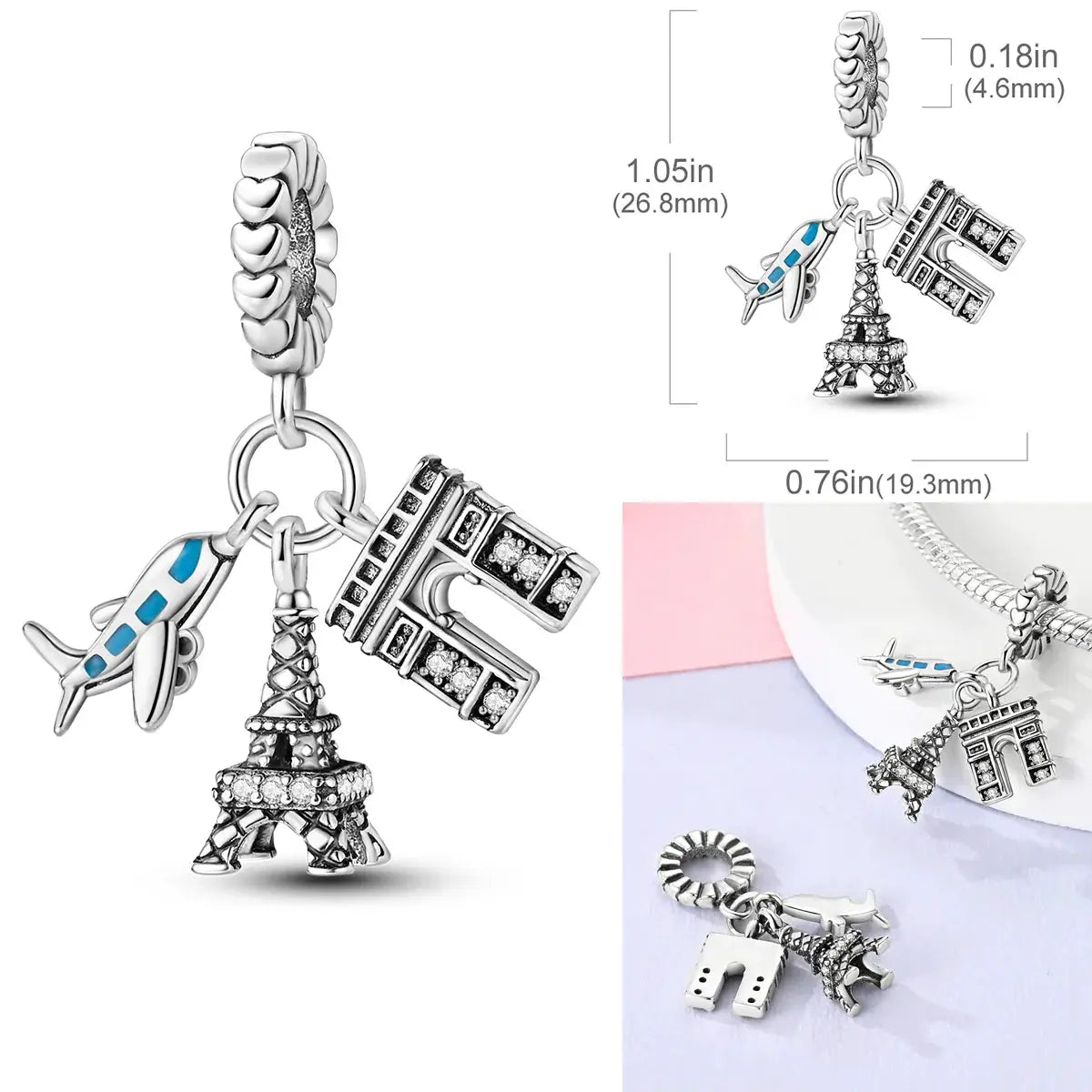 925 Sterling Silver Charms Bead Pink Butterfly Luminous Firefly Dangle Fit Bangle Bracelet Necklace DIY Jewelry