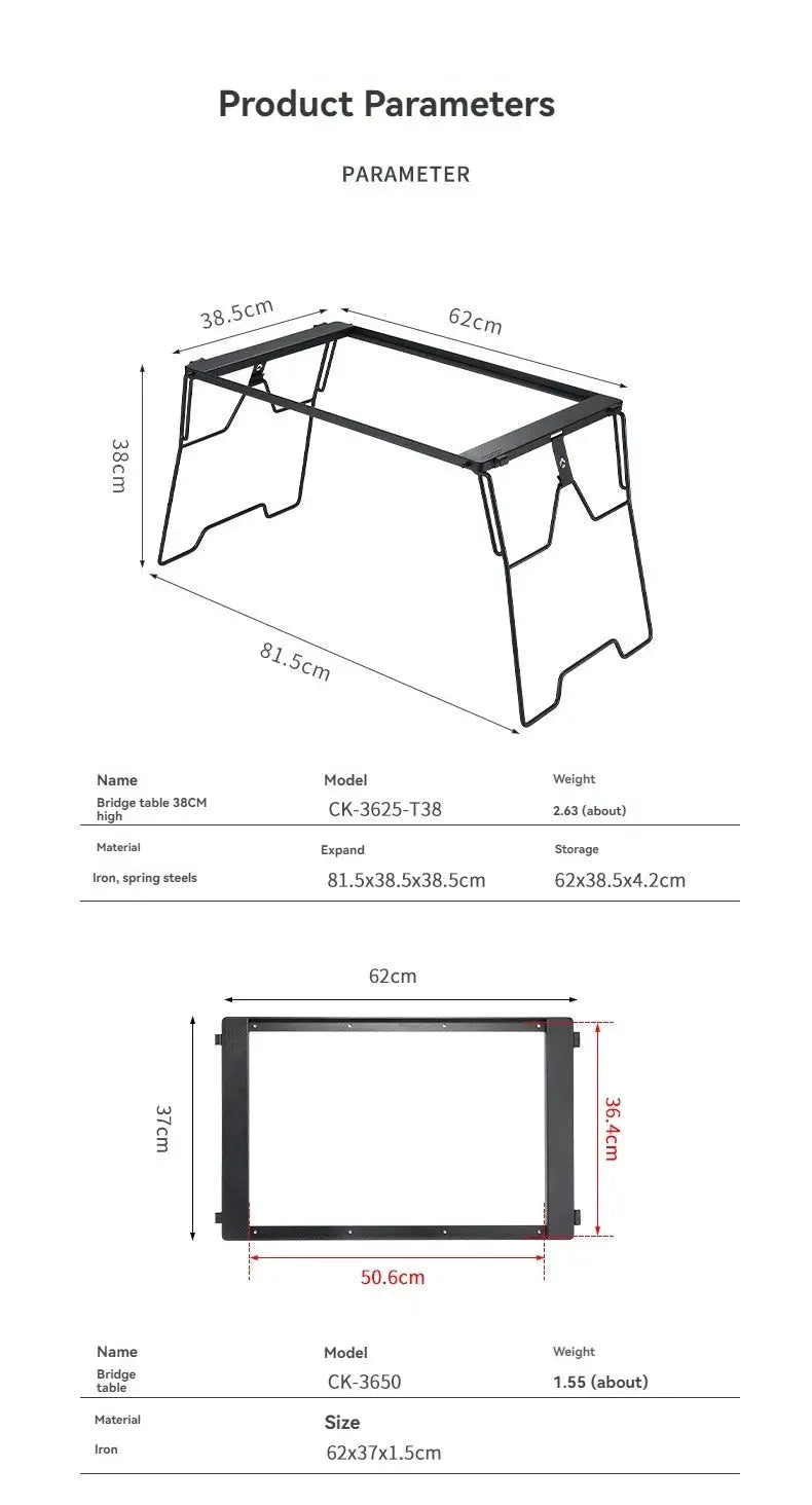 Simples Market CAMPINGMOON CK-25BK-1PIGT combination camping table, black iron frame with folding legs