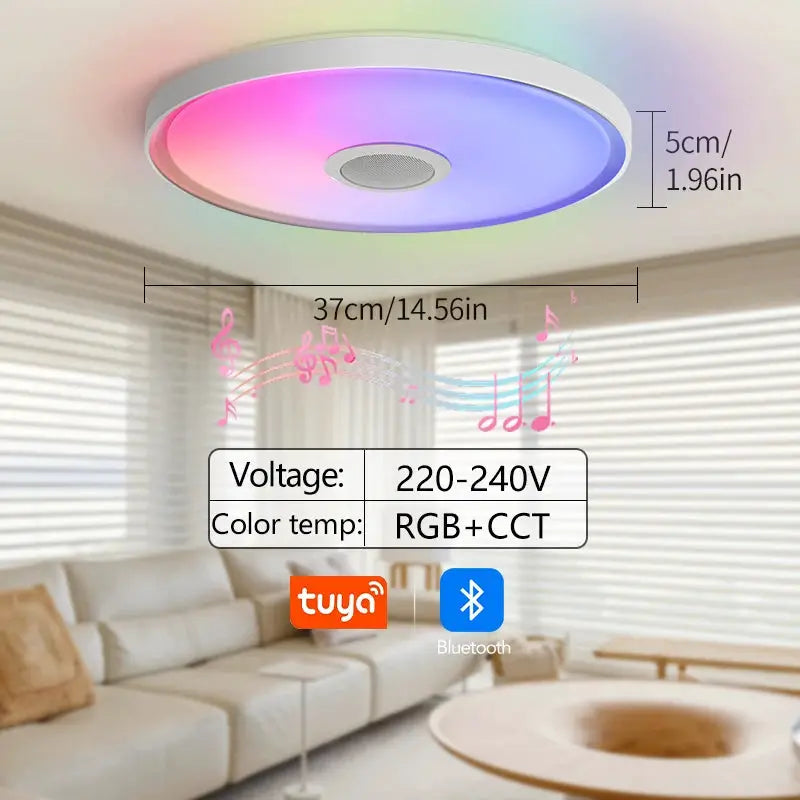 Simples Market LED Smart Ceiling Lamp RGB+CT with app remote and built-in speaker; 37cm, Tuya/Bluetooth compatible
