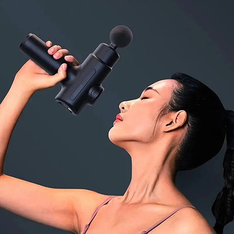 Simples Market electric deep tissue massage gun with 8 interchangeable heads, black portable handheld device