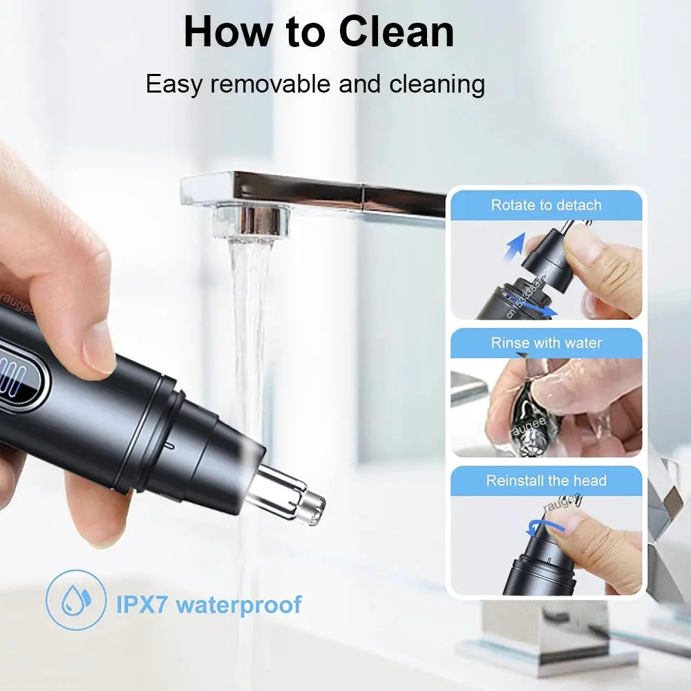 Simples Market nose hair trimmer, mini portable rechargeable electric clipper, black, IPX7 waterproof.