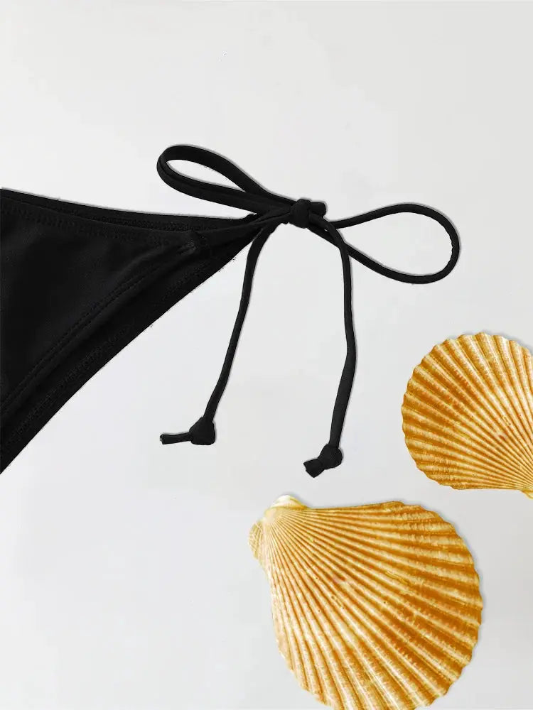 Bikini bottom, black with tie-side strings, Simples Market swimwear