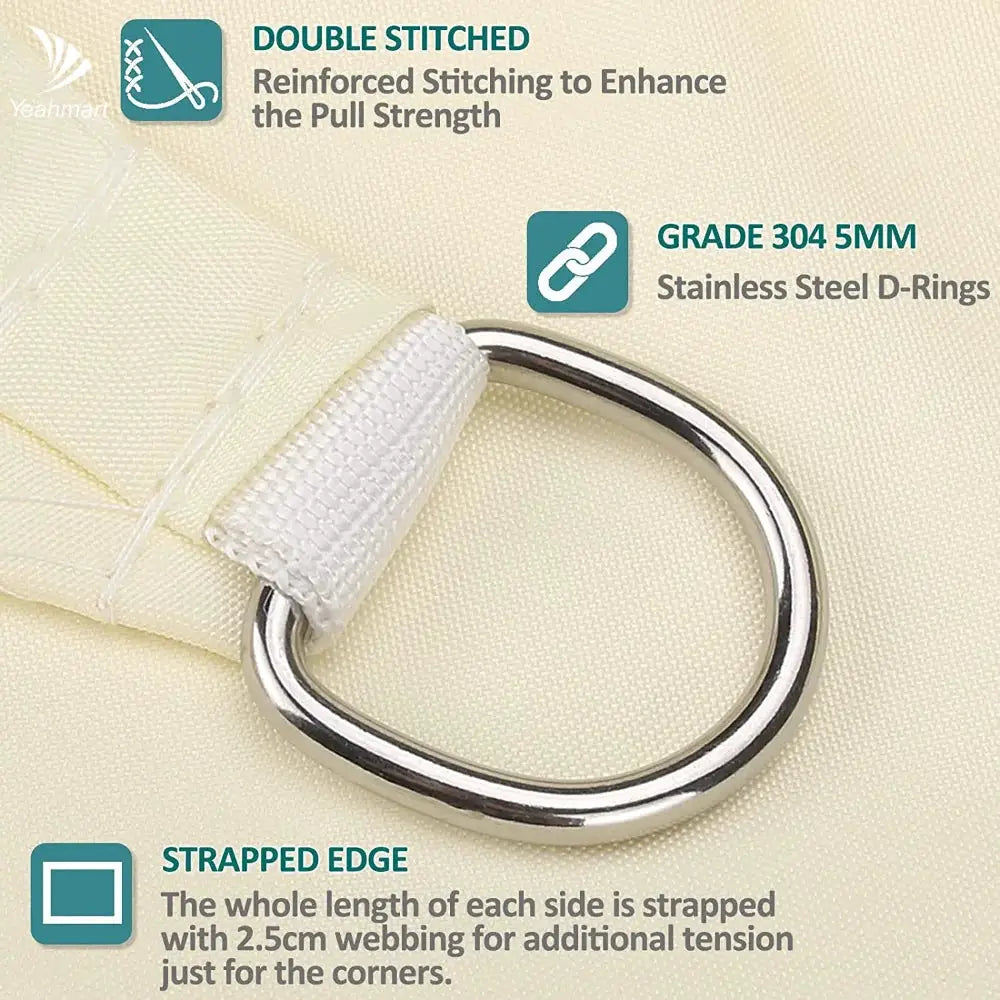 Simples Market sun shade sail; beige fabric with stainless steel D-rings and reinforced stitched edges