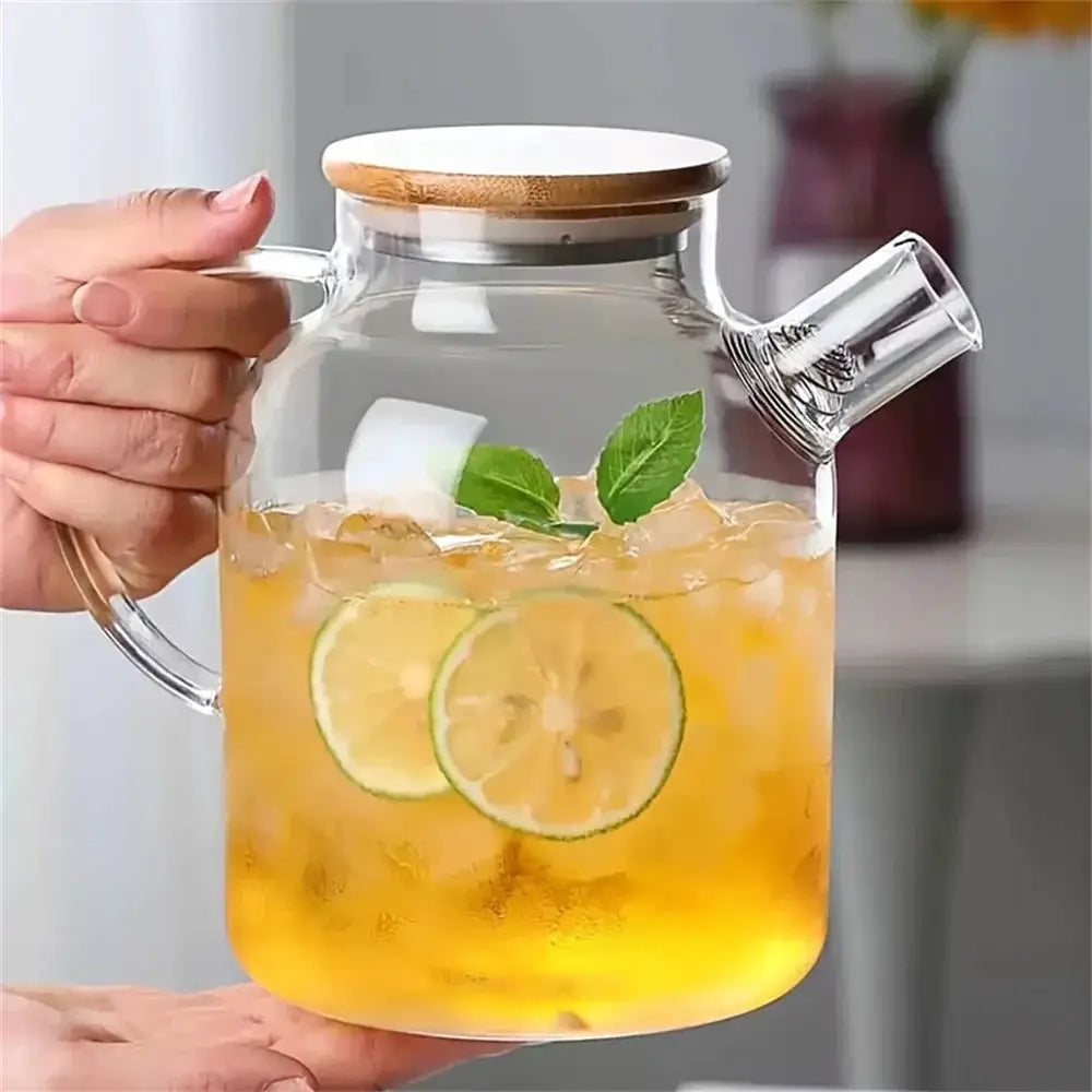 ClearView Glass Teapot 1.8L Large Capacity High Temperature Resistant for Steamed Juice Fruit Infusions and Iced Tea