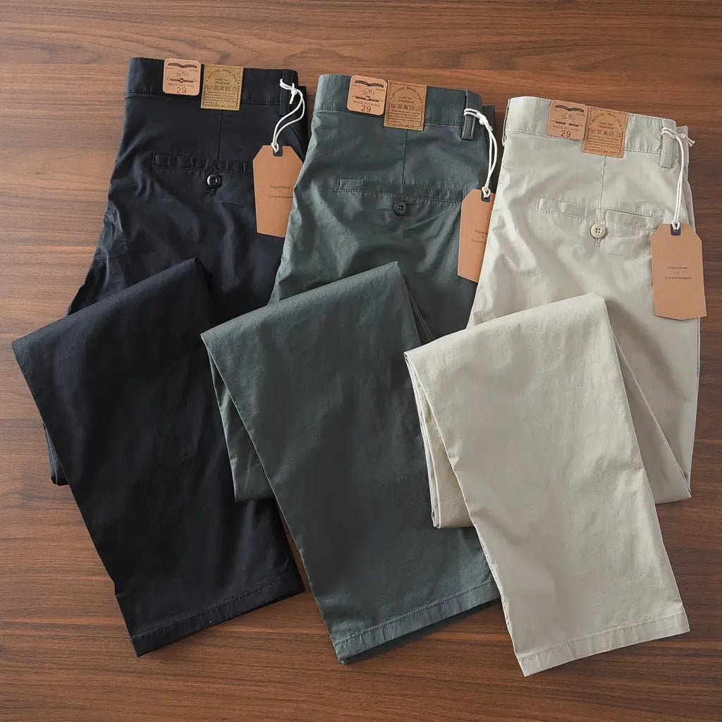 Simples Market men's chinos set of 5 in black, dark green, gray, and beige, 97% cotton slim straight casual trousers