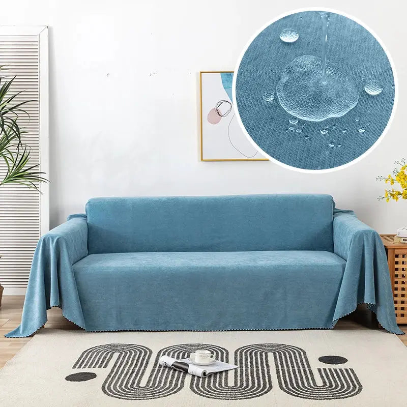 Waterproof blue sofa cover by Simples Market for living room sofas; solid color, durable dustproof