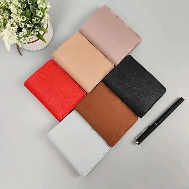 Classic designer PU leather small wallet set of six in red, beige, pink, brown, black, white