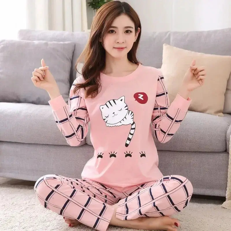 LunaNest Autumn Two Piece Pajama Set For Women Lightweight Breathable Sleepwear With Teacup Animal Pattern