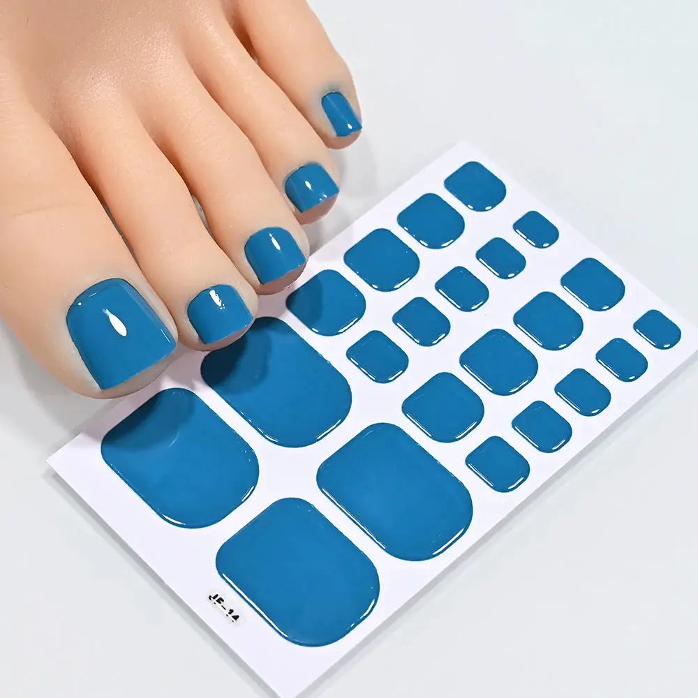 Toenail sticker wraps by Simples Market, solid teal blue full-cover, self-adhesive nail strips sheet