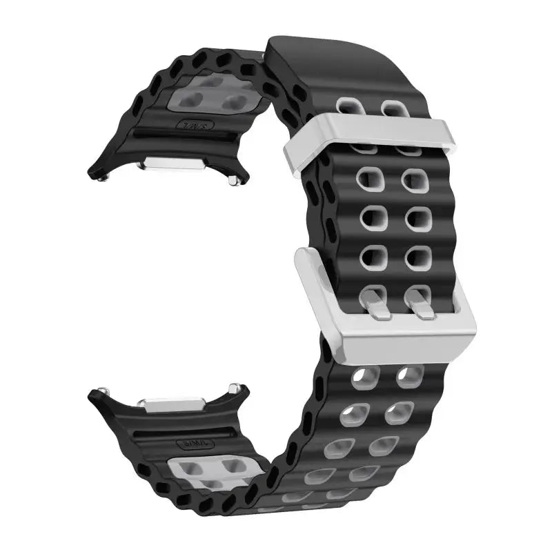 Marine Band silicone strap for Samsung Galaxy Watch Ultra2 47mm, black with perforated holes and silver buckle