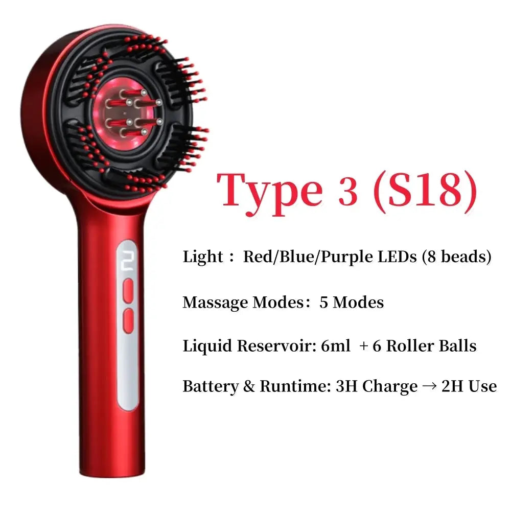 Electric head massager by Simples Market with red circular brush head and LED lights