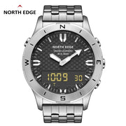 North Edge men's stainless steel sport digital watch with compass bezel and digital display