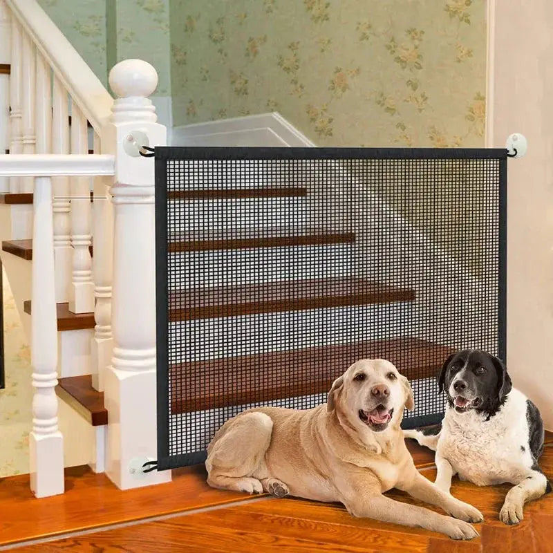 Foldable Breathable Mesh Dog Barrier Fence With 4 Hooks For Stairs And Rooms Safe Playpen
