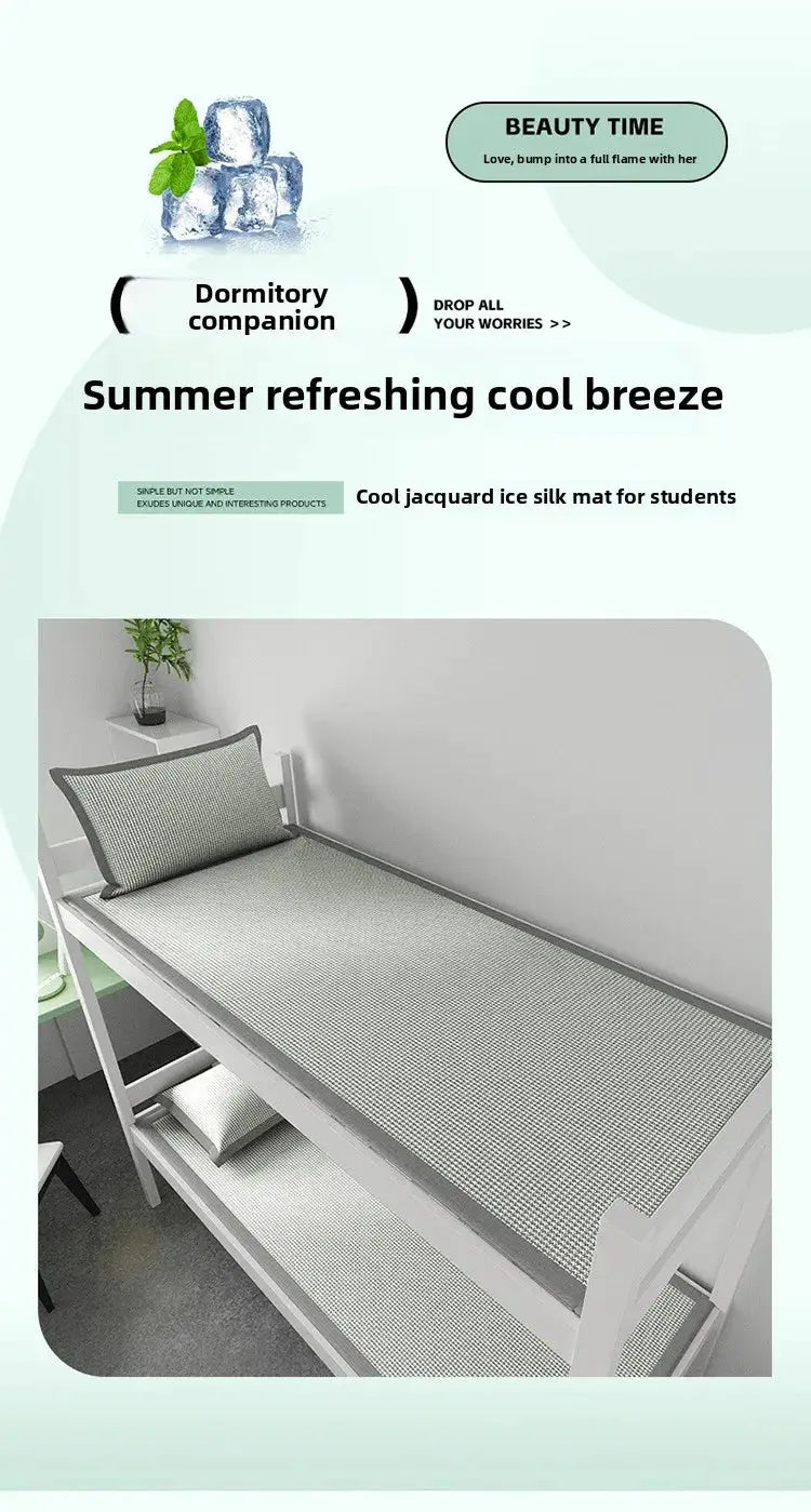 Simples Market 1-piece ice silk sleeping mat for dorm beds, cooling jacquard pad with breathable grey/white cover