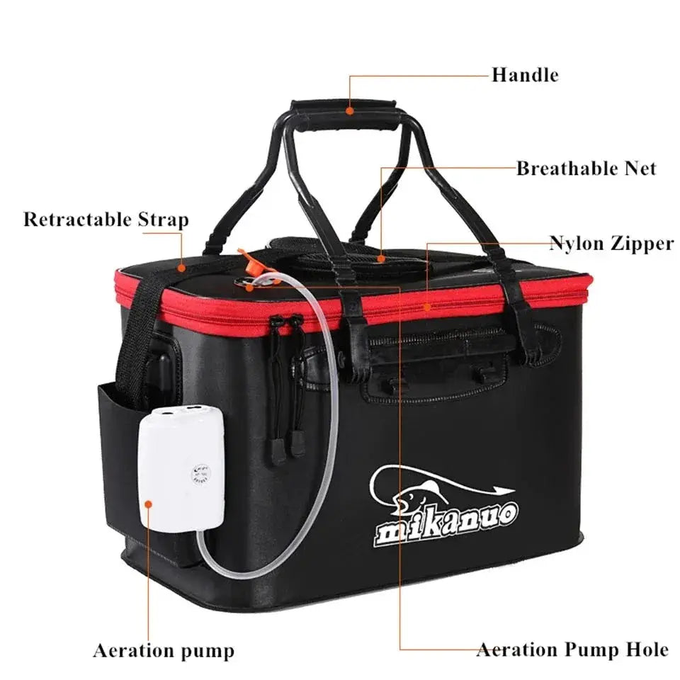 AquaEdge Portable Collapsible Fishing Bag Live Fish Box Water Container And Tackle Organizer For Camping