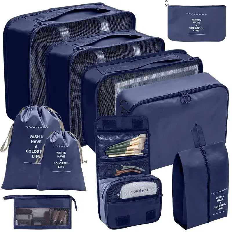 7 To 10 Piece Travel Organizer Set Packing Cubes And Oxford Storage Bags For Luggage Clothes Shoes Wardrobe