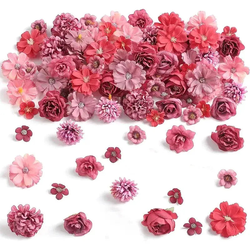 20Pcs rose silk artificial flowers, 4 cm heads in pink and red, Simples Market DIY wedding decor