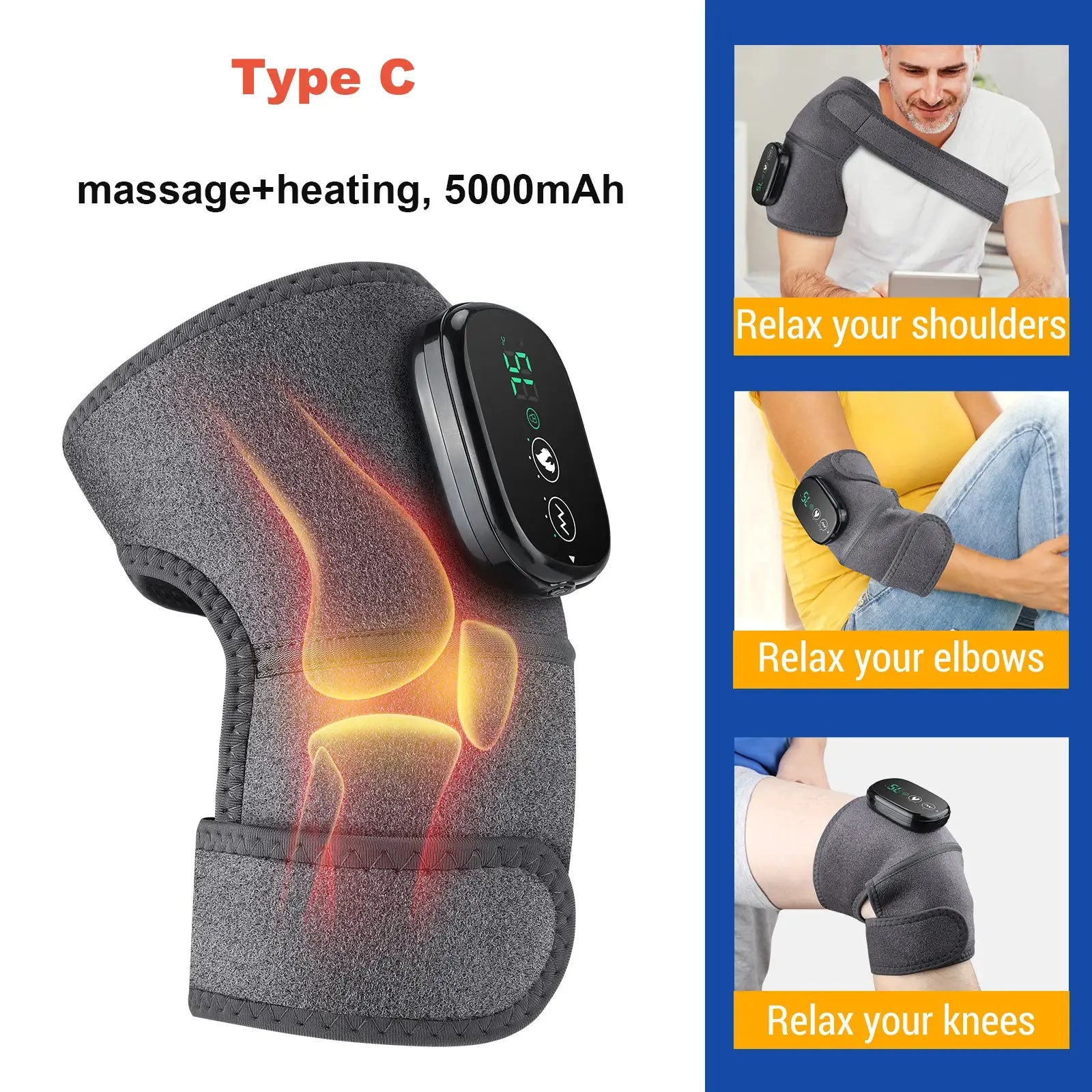 Simples Market electric heating shoulder brace wrap; gray, adjustable strap with 5000mAh battery and digital control