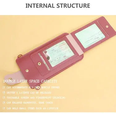 Pink soft-leather women's wallet with two clear ID/card windows