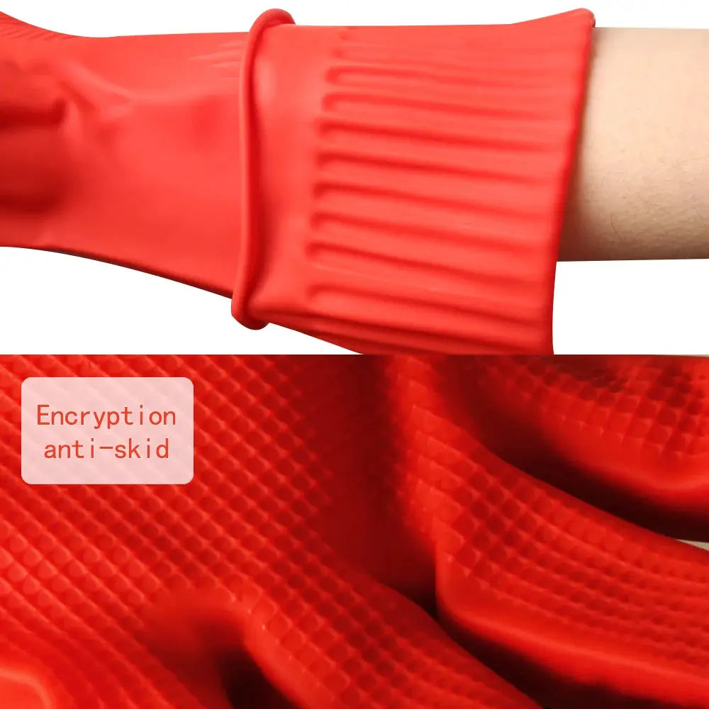 Simples Market red silicone dishwashing gloves with ribbed grip for kitchen cleaning, 1 pair