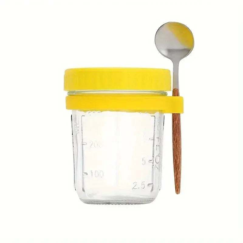 350ml Glass Overnight Oats Cup Portable With Lid And Integrated Spoon