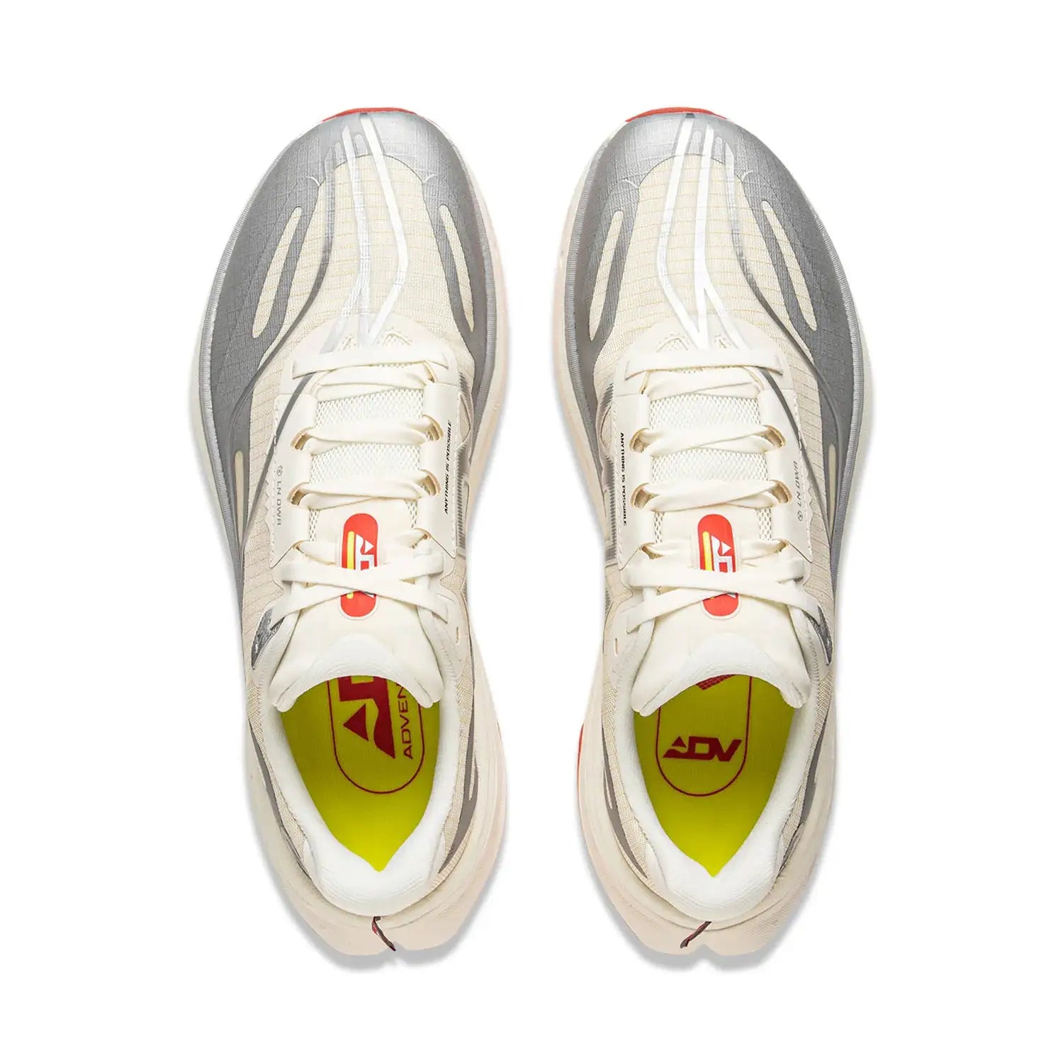 Li-Ning men's DI LU 2 trail running shoes pair in beige with gray accents, top view