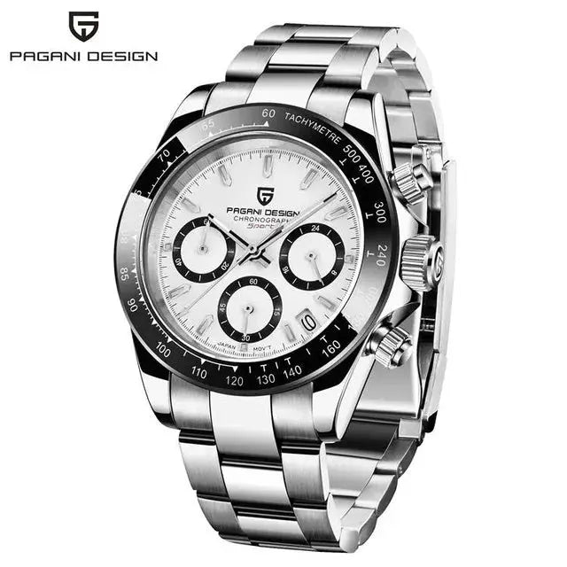 PAGANI DESIGN 40mm New V2 Mens Quartz Watch With Sapphire Crystal Retro Chronograph Stainless Steel Waterproof Wristwatch