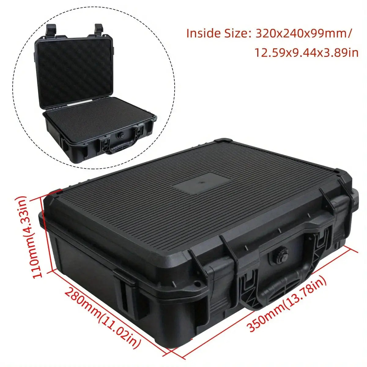 Hard shell tool storage case, black with foam padding; shockproof waterproof by Simples Market