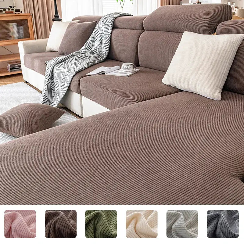 Simples Market sofa cover, brown corduroy-style elastic cushion cover for living room, removable pet protector.