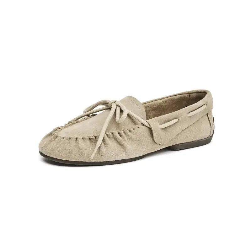AIYUQI Womens Suede Loafers Hand Sewn Pleats Casual Flat Shoes