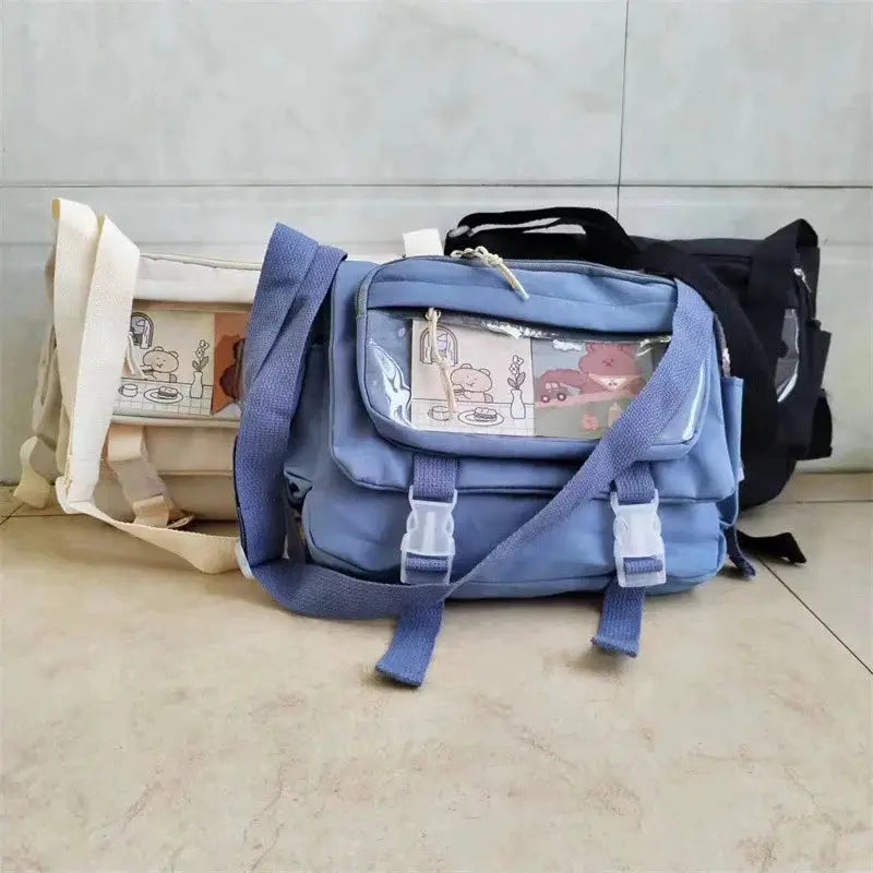 Crossbody canvas bag set of three by Simples Market; blue large-capacity student tote with adjustable strap.