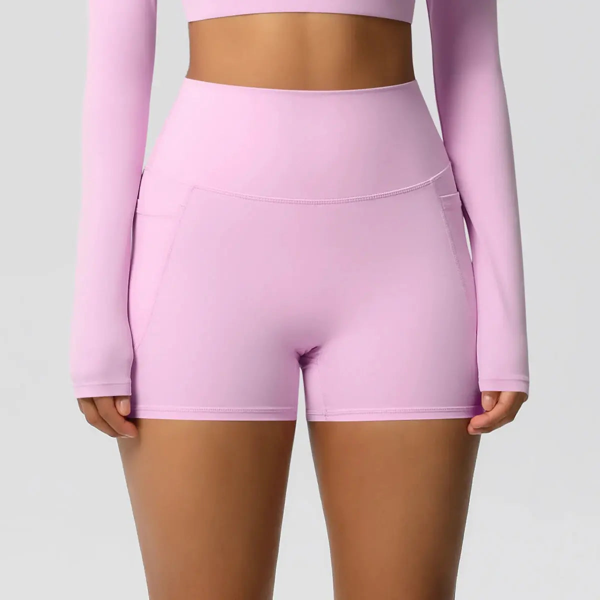 Simples Market pink high-waist pocketed women's yoga shorts for workouts