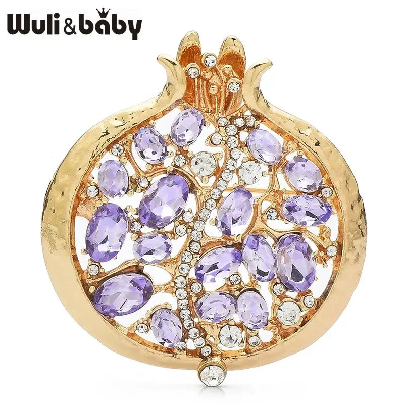 Wuli Baby Red Crystal Pomegranate Plant Brooch Pin For Women Summer Jewelry Gift Bag Accessory