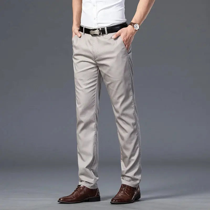 Simples Market men's slim-fit summer suit pants in khaki cotton