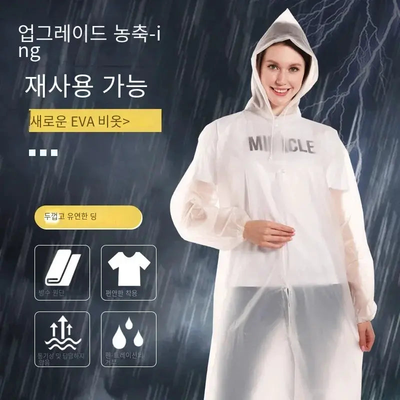 Premium EVA Unisex Raincoat 145 By 68 Cm Waterproof Thickened Rainwear For Men And Women Black Camping