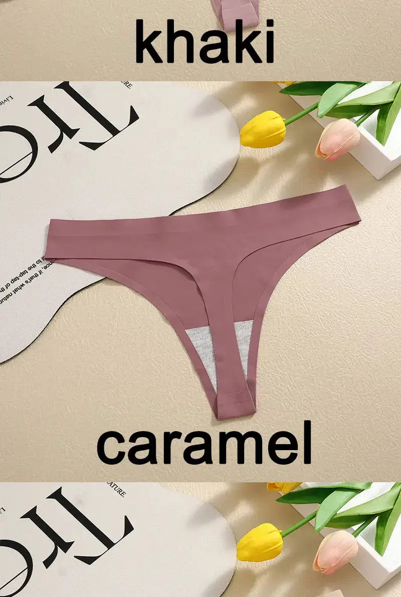 G-string underwear, caramel color, seamless low-waist design