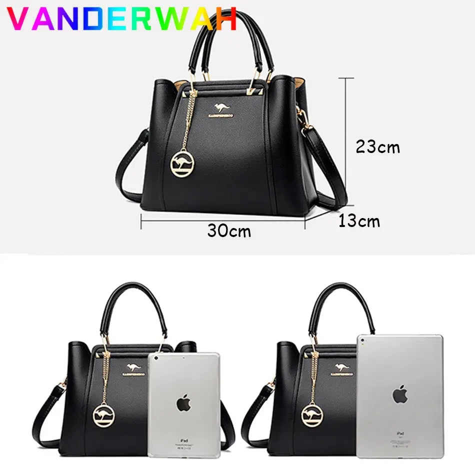 NobleGrace Soft Leather Luxury Handbag Women Triple Layer Tote Large Capacity Shoulder And Crossbody Bag