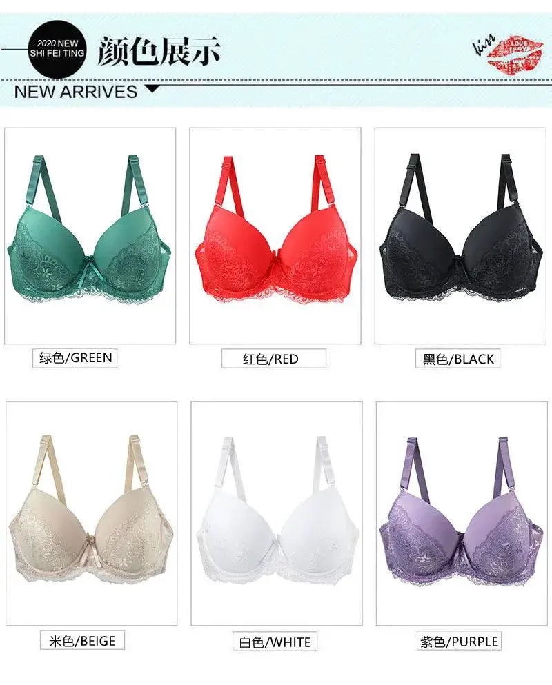 DaiNaFang push-up breathable lace bras by Simples Market; six-color set (green, red, black, beige, white, purple).