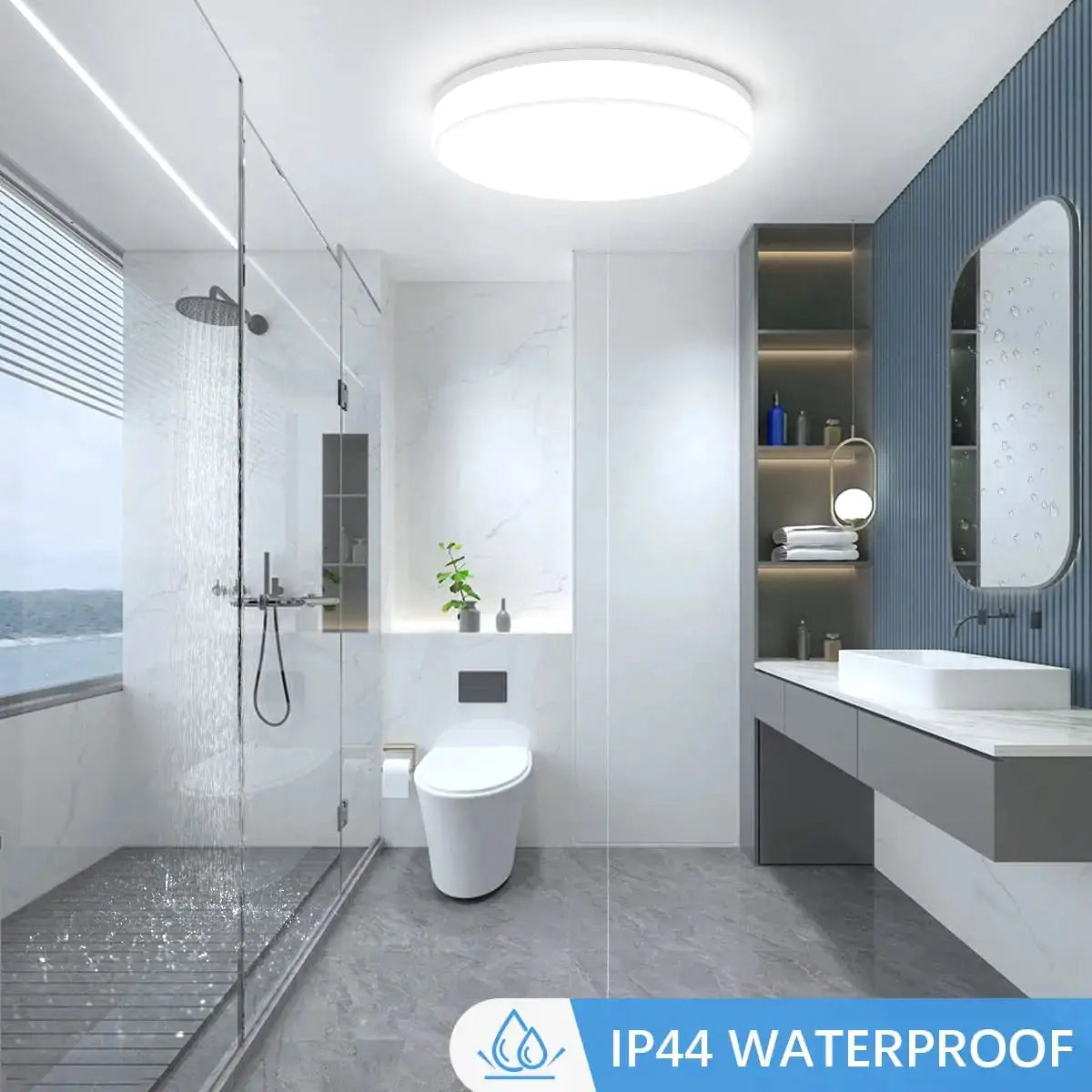 IRALAN ultra-thin LED ceiling light, white round modern fixture for bedroom, living room and study, IP44 waterproof