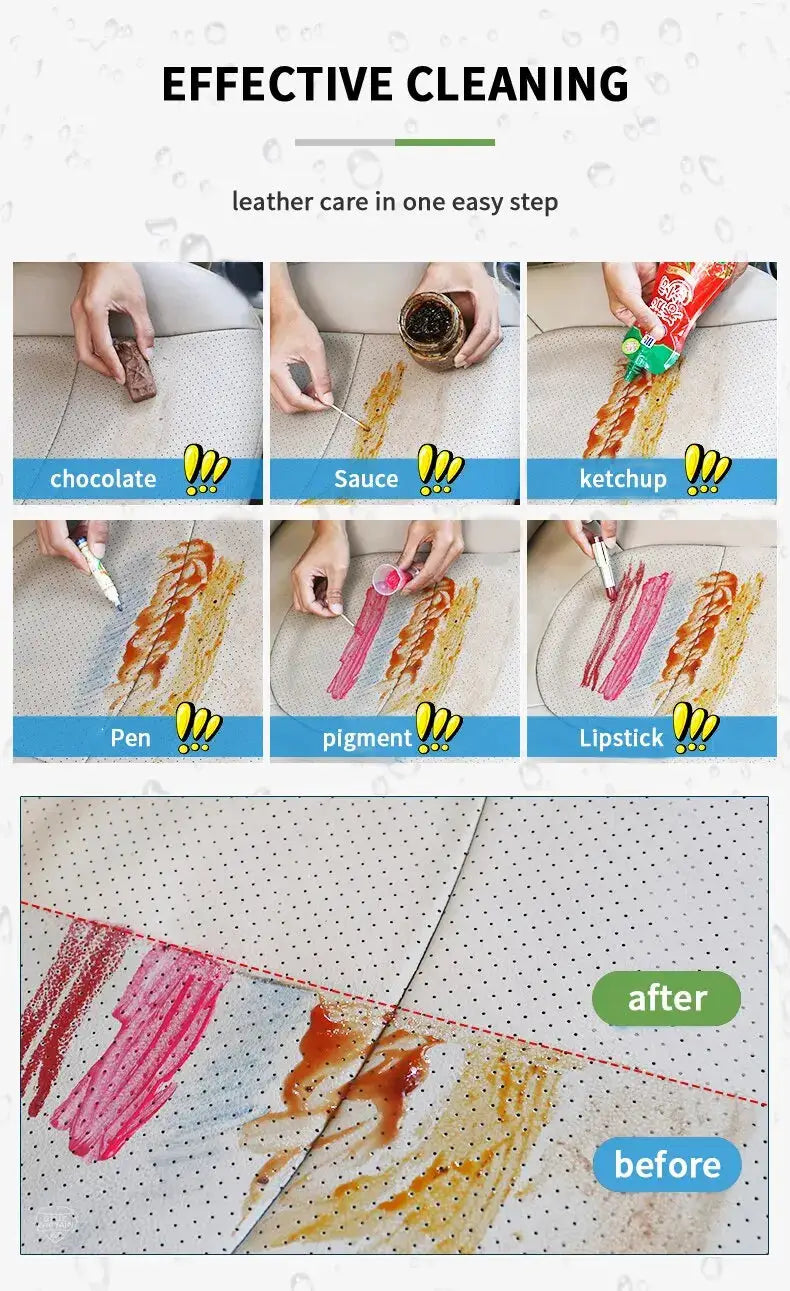 Interior cleaner by Simples Market: neutral pH water-free foam spray for car seats and dash; stain-removal demo.