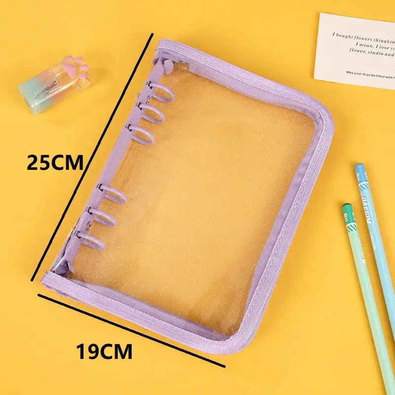 A5 purple transparent macaron binder with rings, portable